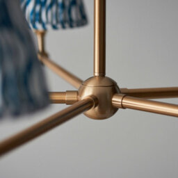 Luminosa Lighting Luminosa Santiago Brushed Aged Brass Plate Pendant Light With Marlin Blue Fabric Ripple Shade 16Cm 5X B22 - thumbnail 5