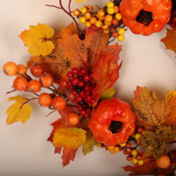 Living And Home Livingandhome Artificial Rattan Maple Leaf Autumn Christmas Wreath With Led Light And Pumpkin 40 Cm - thumbnail 3