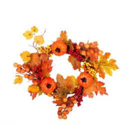 Living And Home Livingandhome Artificial Rattan Maple Leaf Autumn Christmas Wreath With Led Light And Pumpkin 40 Cm - thumbnail 1