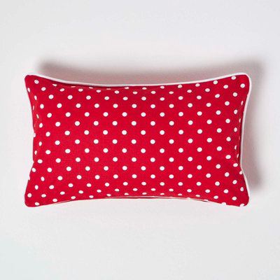 Homescapes Cotton Red Polka Dots Cushion Cover, 30 X 50 Cm - image 1