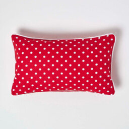 Homescapes Cotton Red Polka Dots Cushion Cover, 30 X 50 Cm