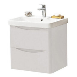 Clifton Bathroom Wall Mounted 2-Drawer Vanity Unit With Basin 600mm Wide - Cashmere - (Arch) - Brassware Not Included - thumbnail 1