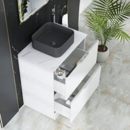Royal Bathrooms Evora 700mm Matt White Fluted Floor Standing Countertop Vanity Unit 2 Drawer With Art Square Basin - thumbnail 3