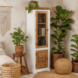 Wyld Haus Alington Solid Mango Wood Bookcase Display Cabinet With Shelves And Door - thumbnail 2