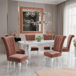 Lara Extendable Dining Table Set With 6 St63 Dining Chairs Mdf Hdf Chipboard Wood 140 To 180 Cm White And Orange