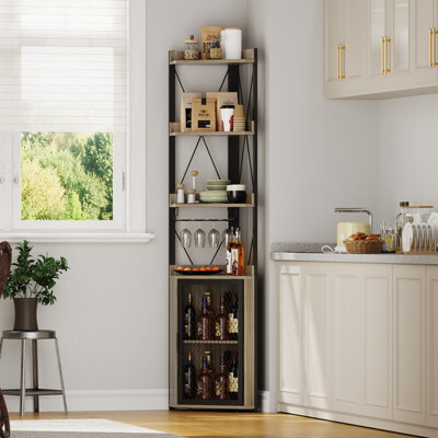 London Boutique Corner Bar Cabinet With Glass Holder, 5-Tier Industrial Corner Wine Rack Cabinet With Adjustable Cabinet Shelves - image 1