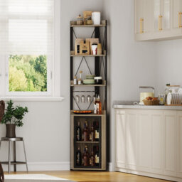 London Boutique Corner Bar Cabinet With Glass Holder, 5-Tier Industrial Corner Wine Rack Cabinet With Adjustable Cabinet Shelves - thumbnail 1