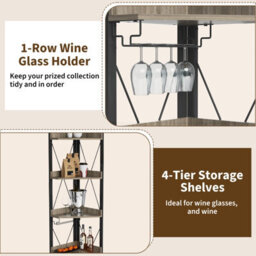 London Boutique Corner Bar Cabinet With Glass Holder, 5-Tier Industrial Corner Wine Rack Cabinet With Adjustable Cabinet Shelves - thumbnail 3