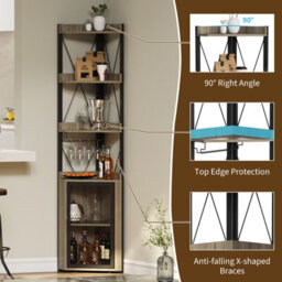 London Boutique Corner Bar Cabinet With Glass Holder, 5-Tier Industrial Corner Wine Rack Cabinet With Adjustable Cabinet Shelves - thumbnail 6