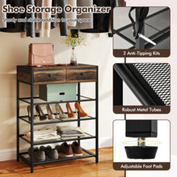 Gainoom Brown Coat Rack Shoe Stand Set 5-Tier Shoe Rack W/wall-Mounted Coat Rack - thumbnail 4