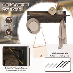 Gainoom Brown Coat Rack Shoe Stand Set 5-Tier Shoe Rack W/wall-Mounted Coat Rack - thumbnail 7