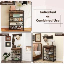 Gainoom Brown Coat Rack Shoe Stand Set 5-Tier Shoe Rack W/wall-Mounted Coat Rack - thumbnail 3