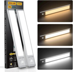 2 Pack Magnetic Led Under Cabinet Lights - 76 Leds, Motion Sensor, 1500Mah Usb Rechargeable, Dimmable For Kitchen/closet/stairs