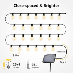 Lepro Solar Festoon Lights Outdoor, 25Ft 25 Small G40 Led Bulb String Lights, 4 Modes, Usb Rechargeable, Waterproof, Dusk To Dawn - thumbnail 2