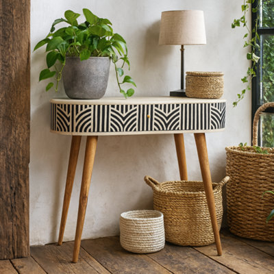 Wyld Haus Honolulu Monochrome Black And White Bone Inlay Console Table, Mango Wood Drawer - image 1
