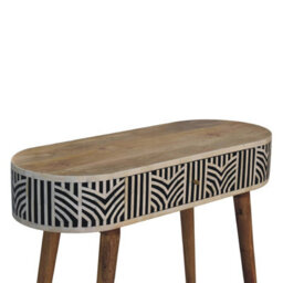 Wyld Haus Honolulu Monochrome Black And White Bone Inlay Console Table, Mango Wood Drawer - thumbnail 8