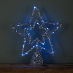Samuel Alexander 28Cm Battery Powered Silver Christmas Star Tree Topper With Blue Multi-Action Leds - thumbnail 3