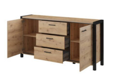 Arte Elegant Aktiv 26 Sideboard Cabinet 1800mm In Oak Taurus & Black Matt - Modern Storage Solution H910mm D410mm - thumbnail 2