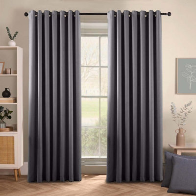 Ameha Plain Thermal Thick Insulated Curtain Dark Grey Blackout Eyelet Curtain For Living Room 90''x72'' Pair With Tie Backs - image 1