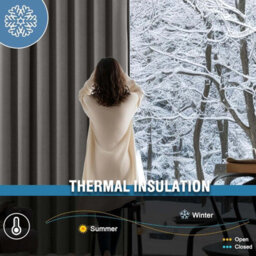 Ameha Plain Thermal Thick Insulated Curtain Dark Grey Blackout Eyelet Curtain For Living Room 90''x72'' Pair With Tie Backs - thumbnail 4