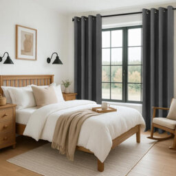 Ameha Plain Thermal Thick Insulated Curtain Dark Grey Blackout Eyelet Curtain For Living Room 90''x72'' Pair With Tie Backs - thumbnail 7