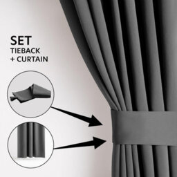 Ameha Plain Thermal Thick Insulated Curtain Dark Grey Blackout Eyelet Curtain For Living Room 90''x72'' Pair With Tie Backs - thumbnail 5