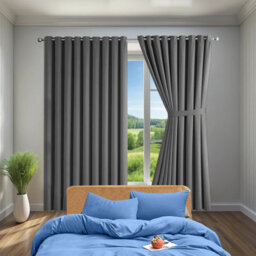 Ameha Plain Thermal Thick Insulated Curtain Dark Grey Blackout Eyelet Curtain For Living Room 90''x72'' Pair With Tie Backs - thumbnail 9