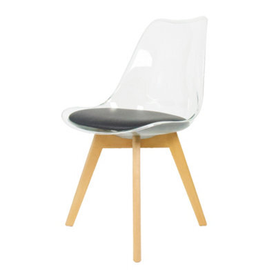 Fusion Living Soho Clear And Black Plastic Dining Chair With Squared Light Wood Legs - image 1