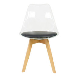 Fusion Living Soho Clear And Black Plastic Dining Chair With Squared Light Wood Legs - thumbnail 3