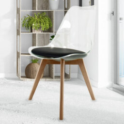Fusion Living Soho Clear And Black Plastic Dining Chair With Squared Light Wood Legs - thumbnail 2