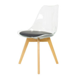 Fusion Living Soho Clear And Black Plastic Dining Chair With Squared Light Wood Legs - thumbnail 1