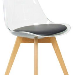Fusion Living Soho Clear And Black Plastic Dining Chair With Squared Light Wood Legs - thumbnail 4
