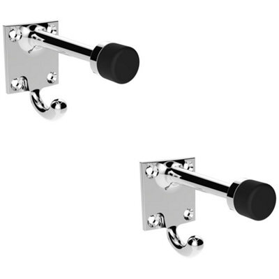 Loops 2 Pack - Square Hat & Coat Hook With Rubber Door Protector - Wall Mounted Polished Chrome - image 1