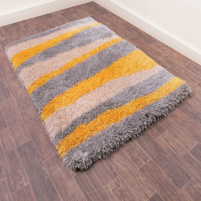 Boston Lightning Ochre Striped Shaggy Rug By Ultimate Rug -160Cm X 225Cm - image 1