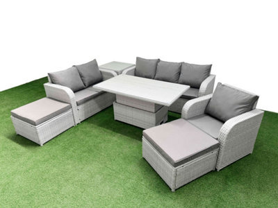 Fimous Pe Wicker Outdoor Rattan Furniture Sofa Sets Adjustable Lifting Dining Or Coffee Table 2 Big Footstools Side Table - image 1
