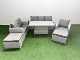 Fimous Pe Wicker Outdoor Rattan Furniture Sofa Sets Adjustable Lifting Dining Or Coffee Table 2 Big Footstools Side Table - thumbnail 2