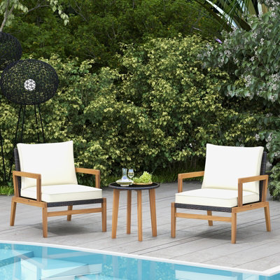 Costway 3 Piece Patio Conversation Set Wicker Chair & Side Table Set W/ Soft Cushions - image 1