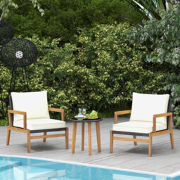 Costway 3 Piece Patio Conversation Set Wicker Chair & Side Table Set W/ Soft Cushions - thumbnail 1