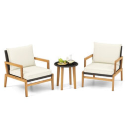 Costway 3 Piece Patio Conversation Set Wicker Chair & Side Table Set W/ Soft Cushions - thumbnail 2