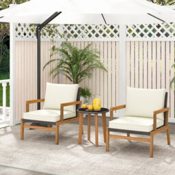 Costway 3 Piece Patio Conversation Set Wicker Chair & Side Table Set W/ Soft Cushions - thumbnail 4