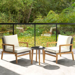Costway 3 Piece Patio Conversation Set Wicker Chair & Side Table Set W/ Soft Cushions - thumbnail 5