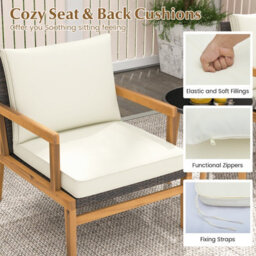 Costway 3 Piece Patio Conversation Set Wicker Chair & Side Table Set W/ Soft Cushions - thumbnail 6