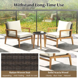 Costway 3 Piece Patio Conversation Set Wicker Chair & Side Table Set W/ Soft Cushions - thumbnail 9