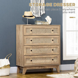 Chest Of Drawers, 4 Drawer Unit Storage Organiser With Rattan Element - thumbnail 4