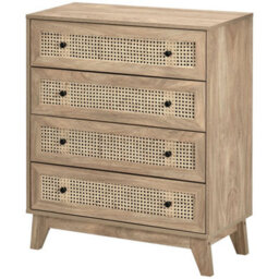 Chest Of Drawers, 4 Drawer Unit Storage Organiser With Rattan Element - thumbnail 1
