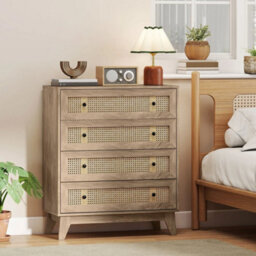 Chest Of Drawers, 4 Drawer Unit Storage Organiser With Rattan Element - thumbnail 3