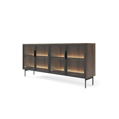 Arte Lumi Display Sideboard Cabinet 181Cm - Oak Dunin & Black Glass-Fronted Sideboard With Built-In Led Lighting For Modern Homes - image 1