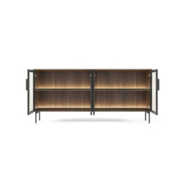 Arte Lumi Display Sideboard Cabinet 181Cm - Oak Dunin & Black Glass-Fronted Sideboard With Built-In Led Lighting For Modern Homes - thumbnail 4