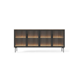 Arte Lumi Display Sideboard Cabinet 181Cm - Oak Dunin & Black Glass-Fronted Sideboard With Built-In Led Lighting For Modern Homes - thumbnail 3