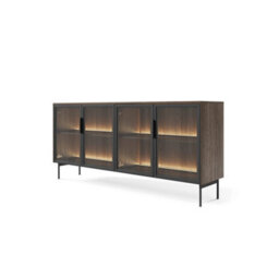 Arte Lumi Display Sideboard Cabinet 181Cm - Oak Dunin & Black Glass-Fronted Sideboard With Built-In Led Lighting For Modern Homes - thumbnail 1